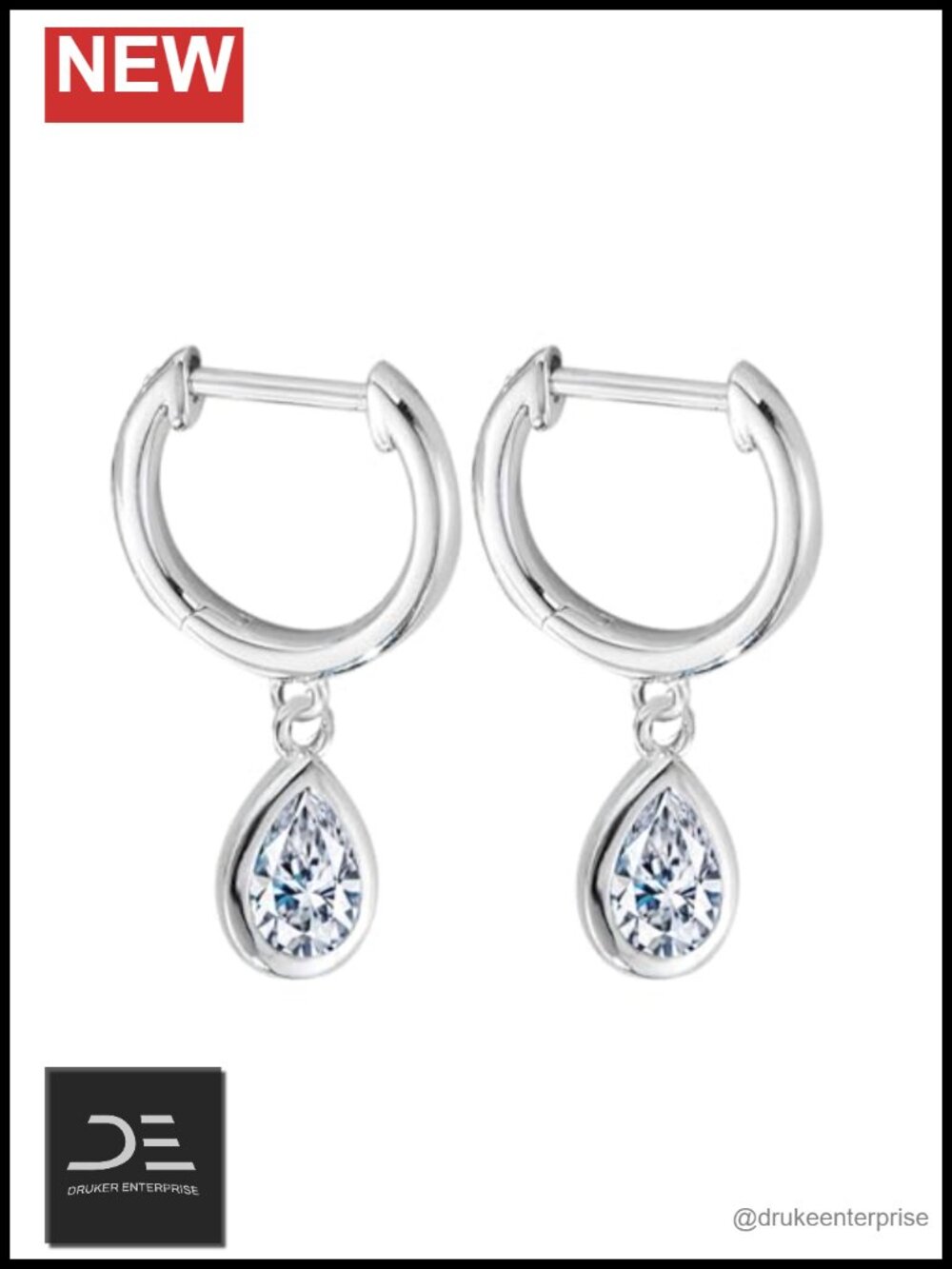 14K Gold over 925 Silver Diamond Hoop Earrings Women Pear Emerald Cut Drop